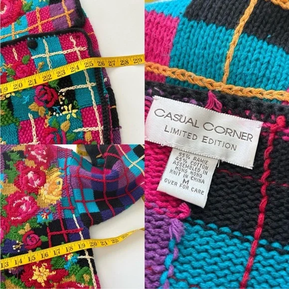 VTG 80s/90s Casual Corner Grandma Core Floral Embroidered Cardigan Knit Sweater. - Picture 5 of 8